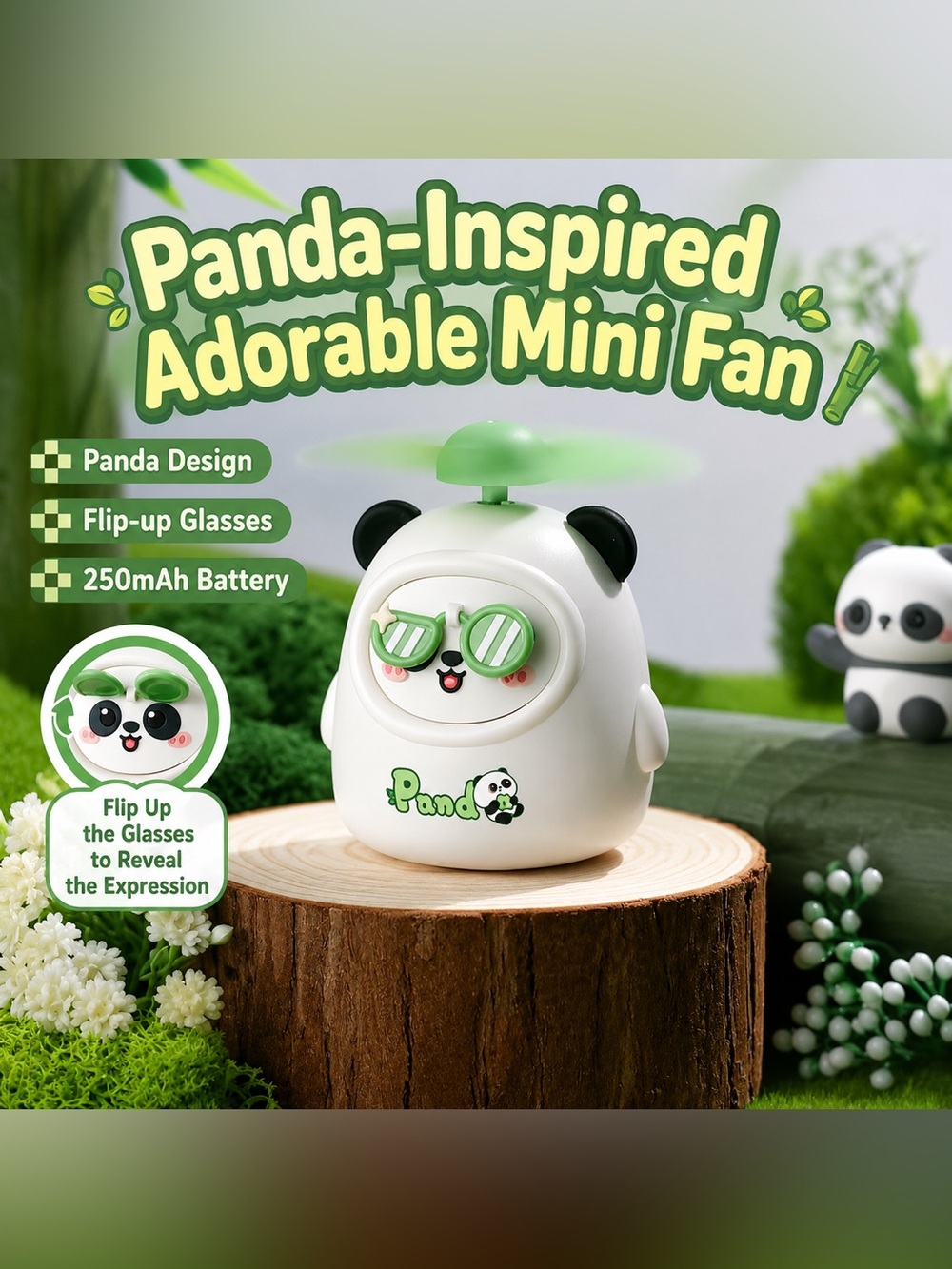 Panda Mini Portable Fan-Cute Rechargeable Personal Table Fan-Gift for kid